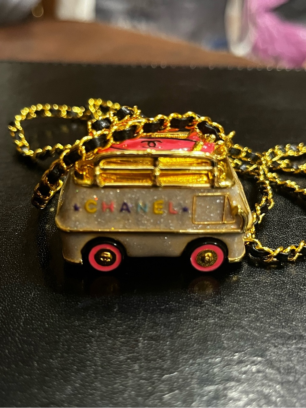 ChaneI Limited Edition Surfer Surf Board Glitter Collectible Van Necklace